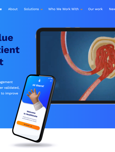 A Cognitant website screenshot showcases patient engagement, featuring a smartphone with a 
